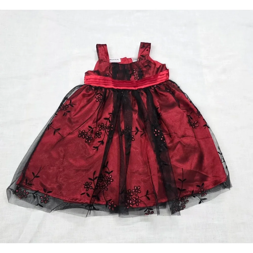Blueberi Boulevard Dress Baby Girls 12-18M Red Floral Tulle‎ Holiday Bow Party